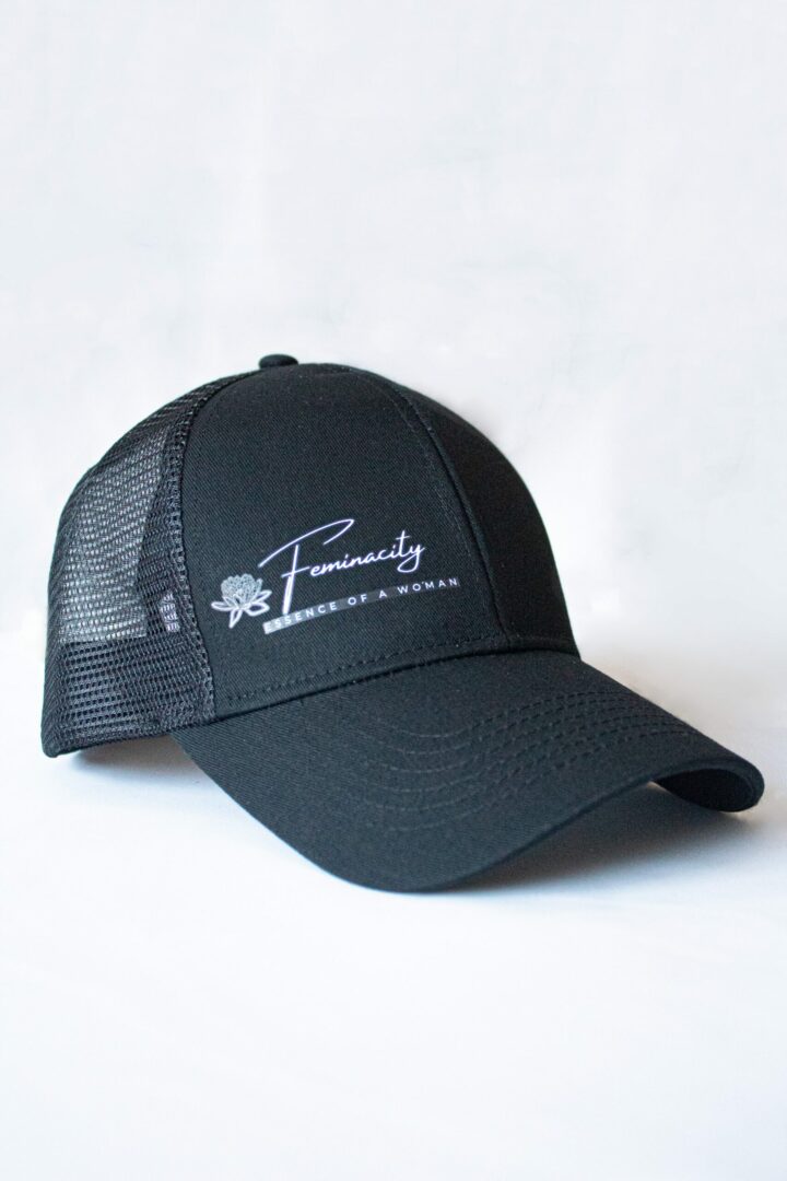 Branded caps and visors in black and white